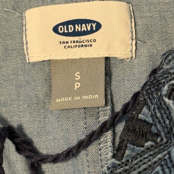 Old Navy Denim Chambray Dress Midi Embroidered Boho Cottage Core S/P - Picture 5 of 9